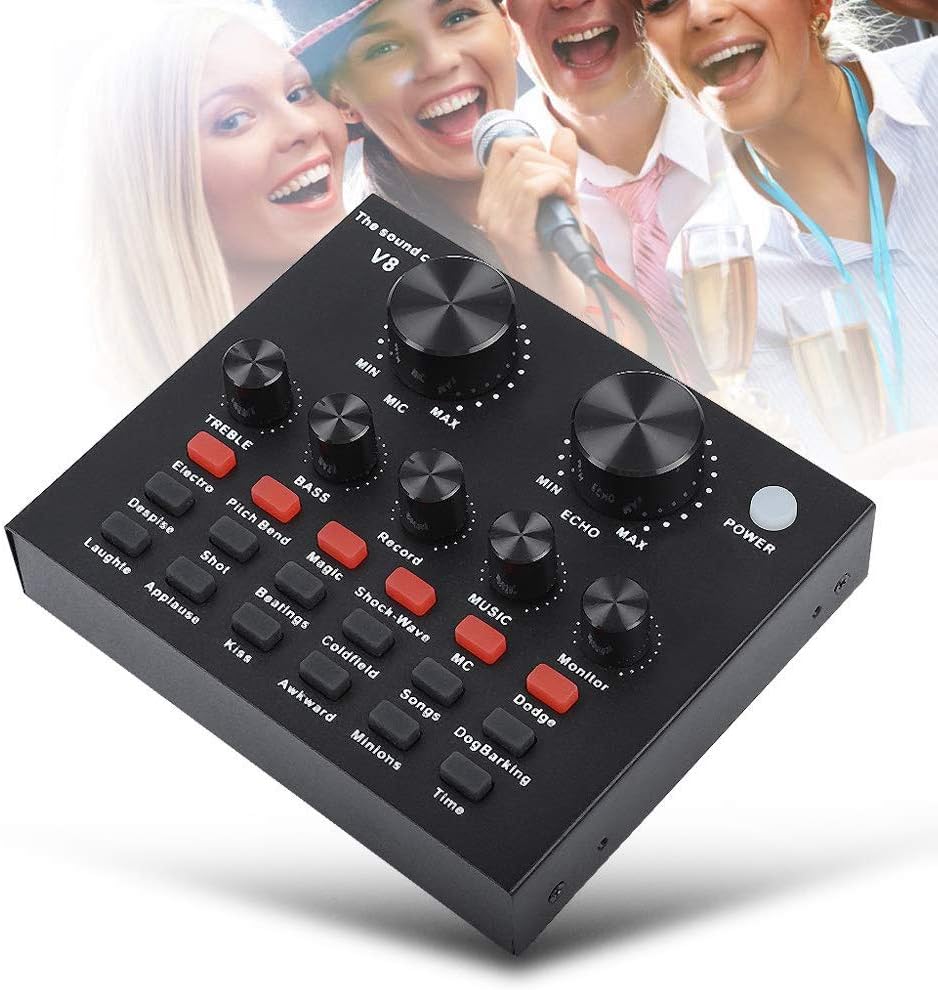ZHANGLI V8 External Sound Card, USB Live External Sound Mixer Board, Voice Changer Sound Card with Multiple Sound