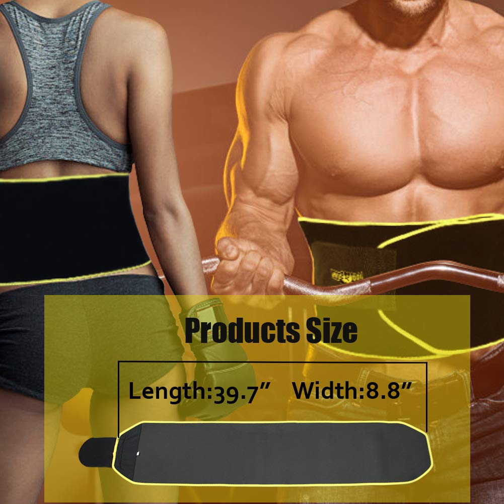 Heekooi Waist Trimmer Sweat Belt, Waist Trainer Support for Men Sweat Belt for Women Belly Wraps Yellow