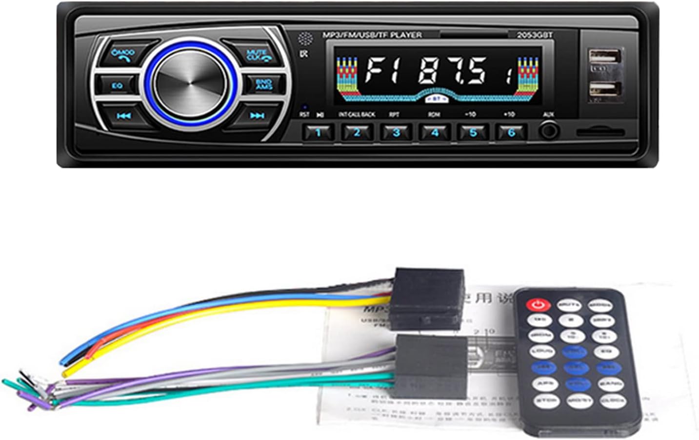 VIGORWORK 12V/24V MP3 1DIN 2USB/SD/MMC Car Radio Bluetooth Car Player OLED Color Screen Turner Aux-in Support