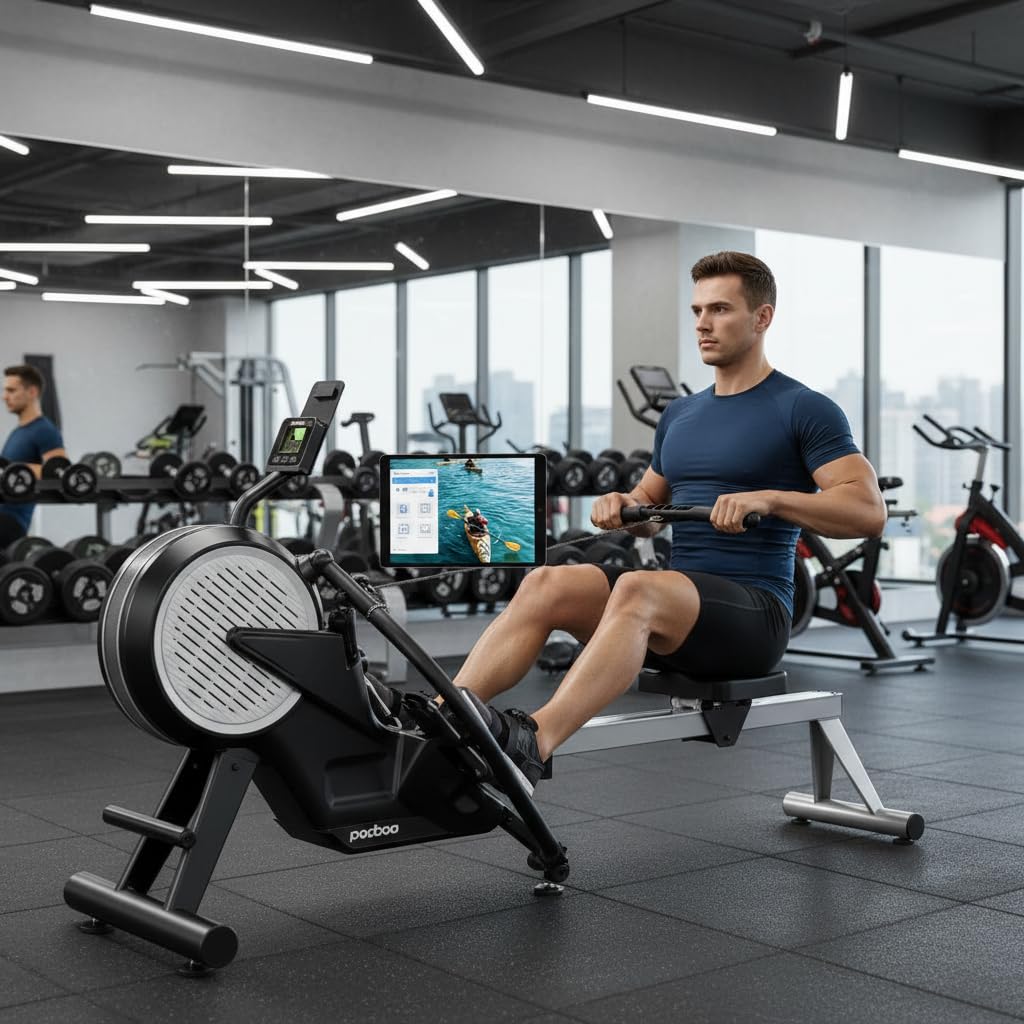 Air Rowing Machine for Home, 10-Level Adjustable Wind Resistance Professional Indoor Rowers, Foldable Commercial Row Machines with LCD Display and Wheels, Comfortable Seat, Easy Storage