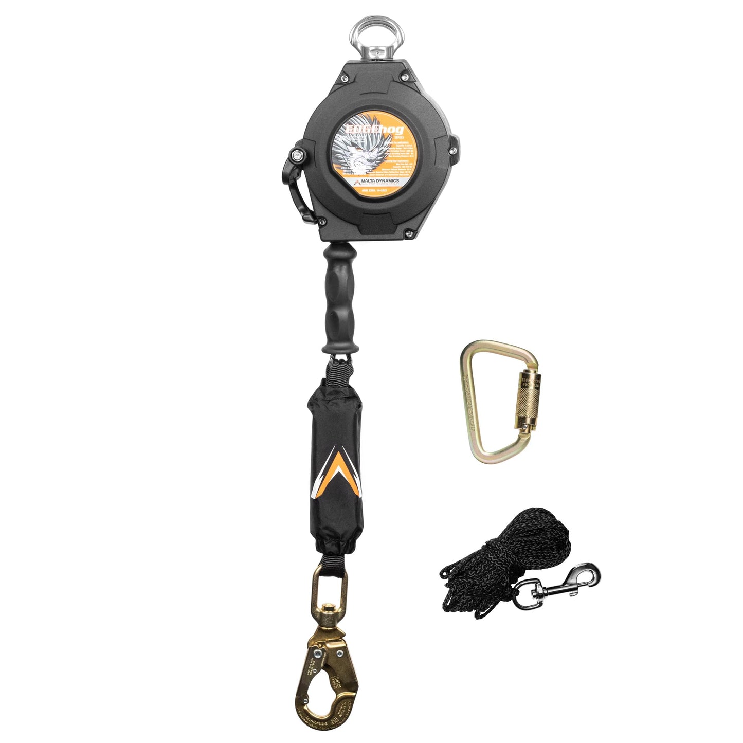 Malta Dynamics Edgehog Self Retracting Lifeline – 20’ Leading Edge Fall Protection Yoyo Cable, Class 2 Retractable Lanyard with Quick-Action Brake, OSHA and ANSI Compliant Safety Lanyard