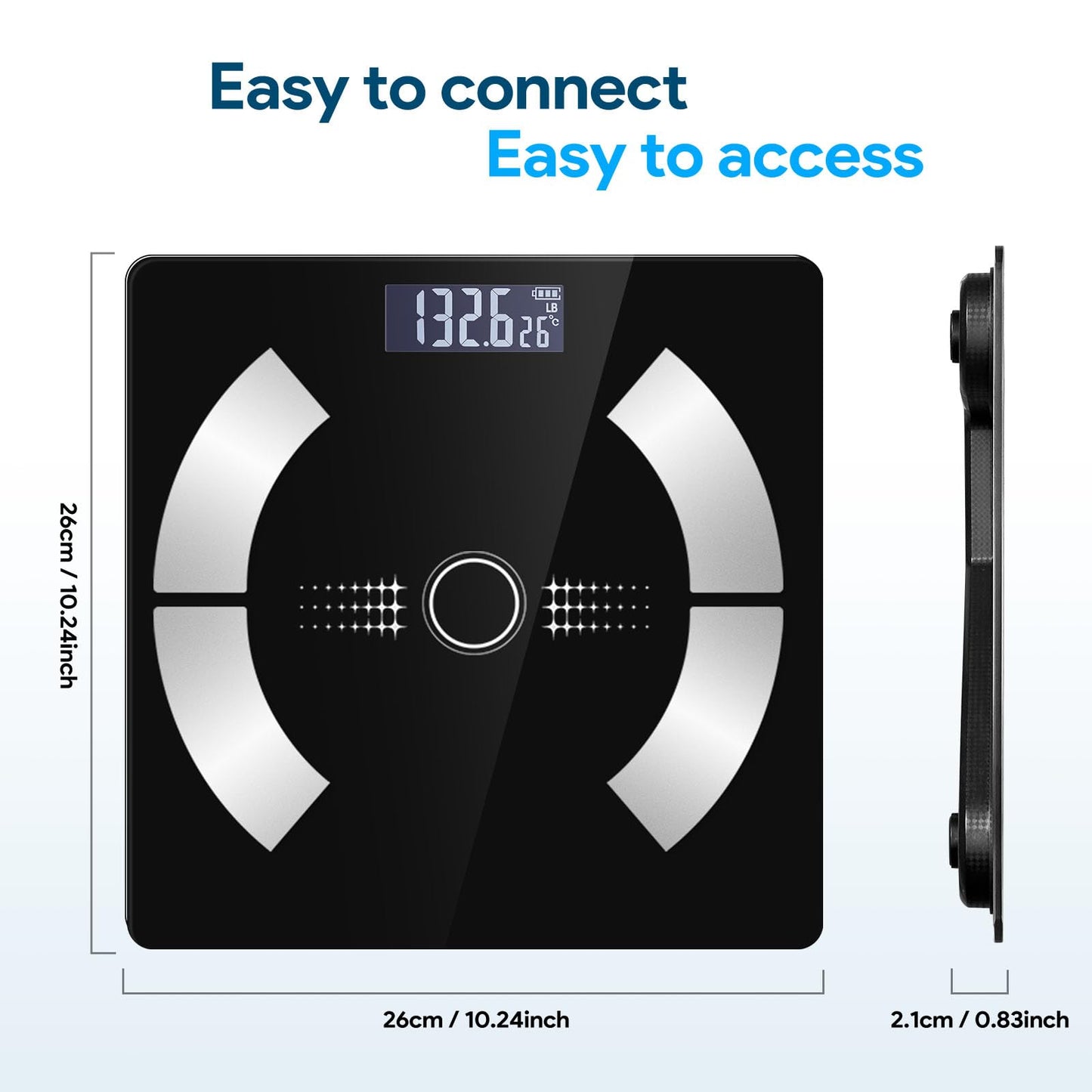 Smart Body Fat Scale - Accurate Digital Bathroom Scale with Bluetooth, 16 Essential Measurements Including Muscle Mass, Bone Mass, Body Water, BMI, and Visceral Fat【Black】
