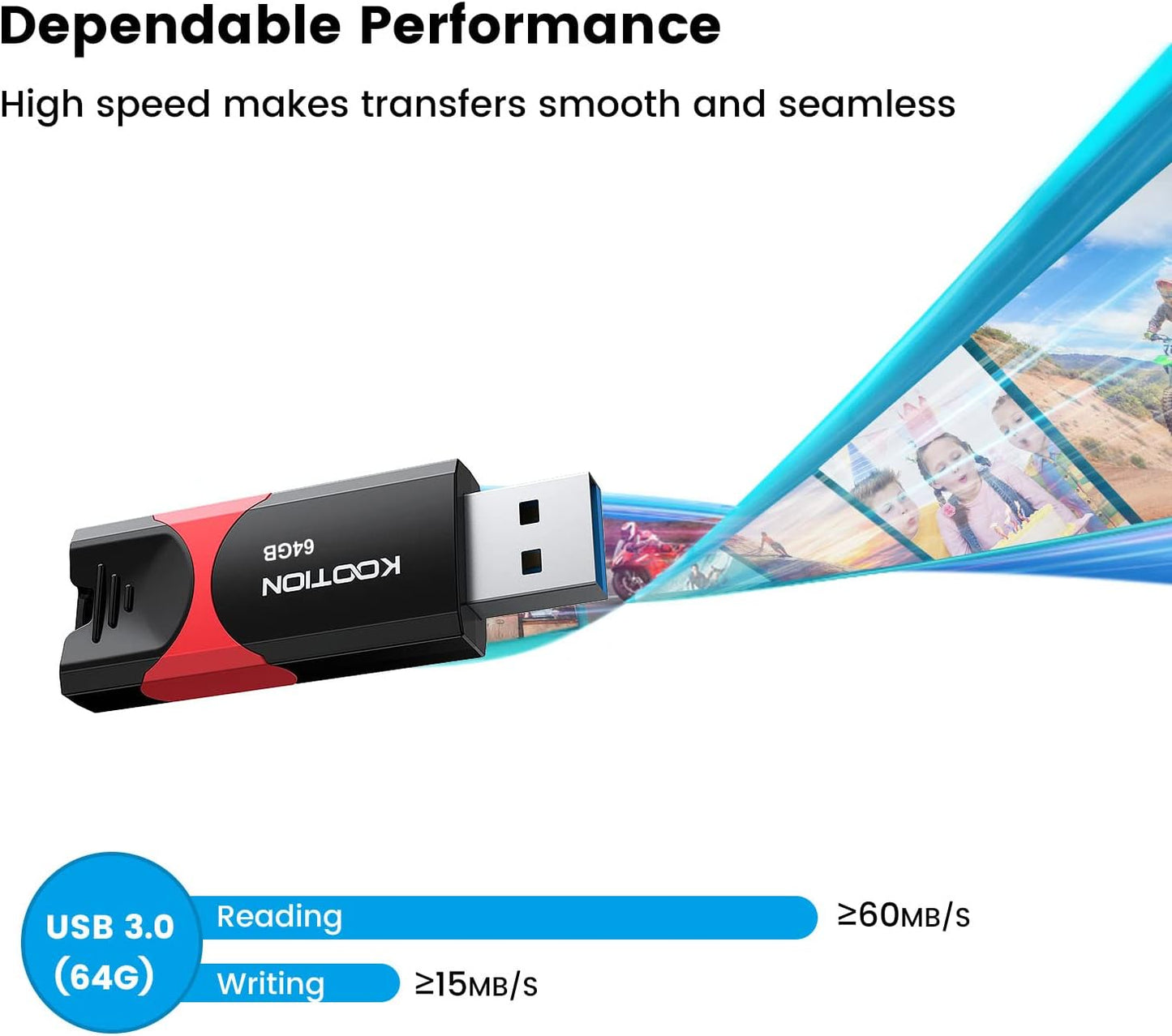 KOOTION 64 3.0 64G Flash Drive GB USB Flash Drive Thumb Drive Retractable Memory Stick Ultra High Speed USB Stick
