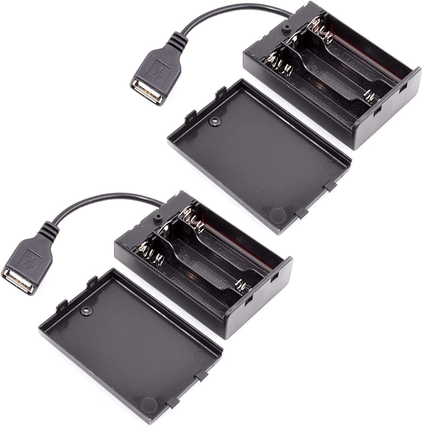 LVFEIFAN 2PCS 3 1.5V 3 4.5-5V x AA Battery Holder, AA Battery Case Box Holder with Cover and On/Off Switch, with USB
