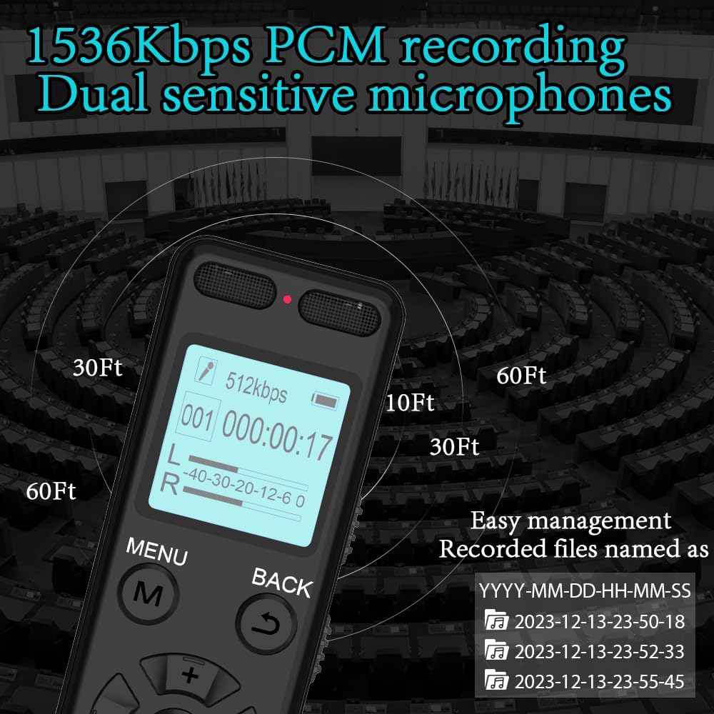Aiworth 136GB 9860 Playback,MP3 Digital Voice Recorder Voice Activated Recorder for Lectures Meetings - Hours Sound