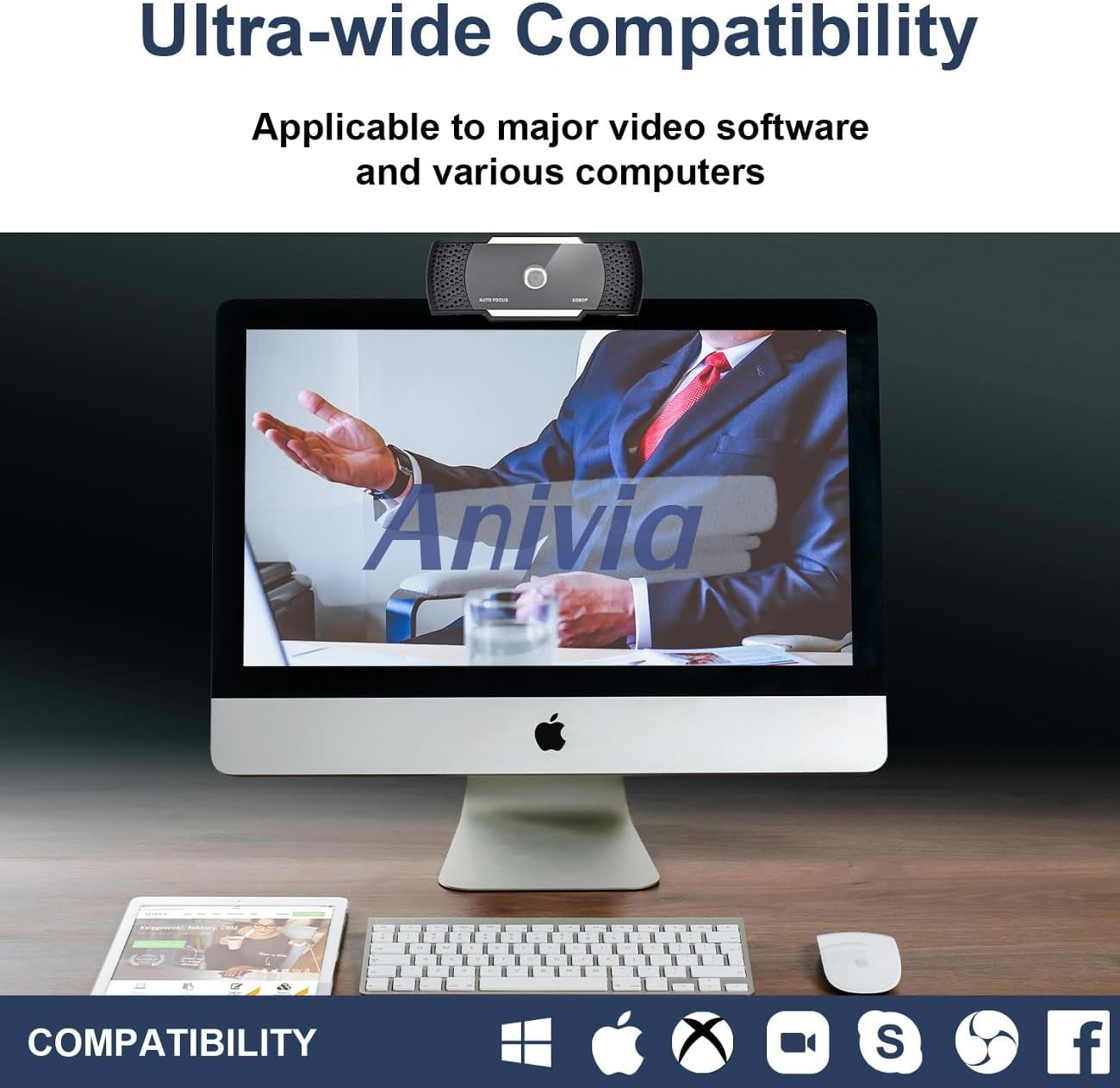 Anivia 1080P Mac/Laptop/MacBook/Tablet-1 Webcam for PC Computer Camera Built-in Noise Canceling Microphones, Low-Light
