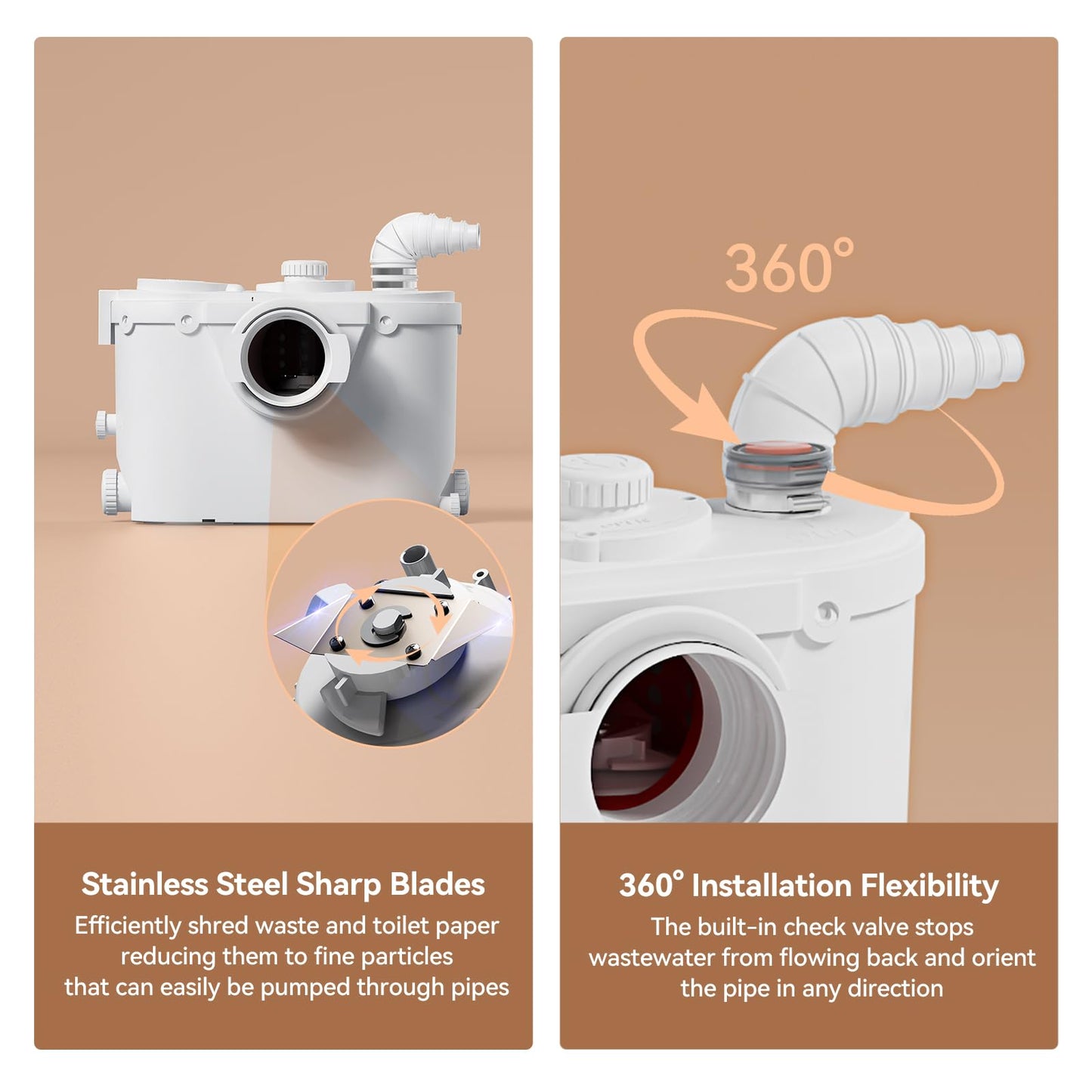 INEFLO 500MAX Upflush Toilet with Pump for Basement, 23ft Macerator Pump with 4 Inlets for Sink/Shower/Laundry Sewer Waste Water Disposal, One Piece Full Skirt Macerating Toilet, Nano-glaze Finished