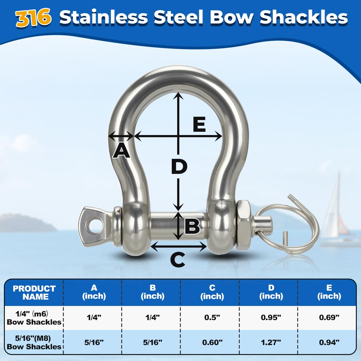 FUCNEN1/2 Boat Anchor Rope 200 FT with 316 Stainless Steel Chain 1/4" x 10 FT, 5/16" Anti-Off Shackles and 1/2" Thimble, Anchor Rode for Mooring, Boats Pontoon, Deck, Fishing, Sail
