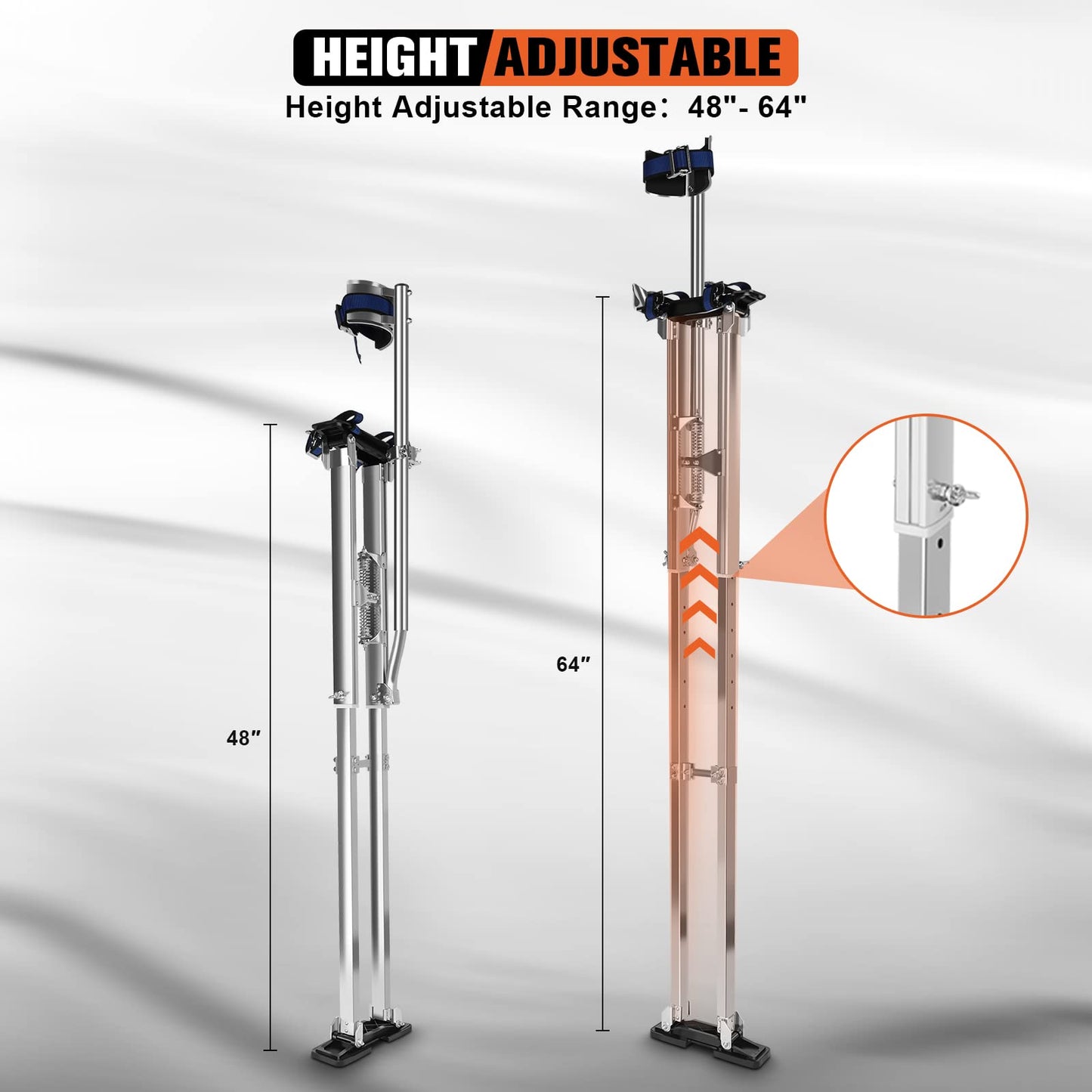 Olenyer 48"-64" Drywall Stilts for Adults Height Adjustable Aluminum Work Stilts with Protective Knee Pads for Sheetrock Drop Ceiling Painting Painter High Shrub Trimming and Exterior Wall Painting
