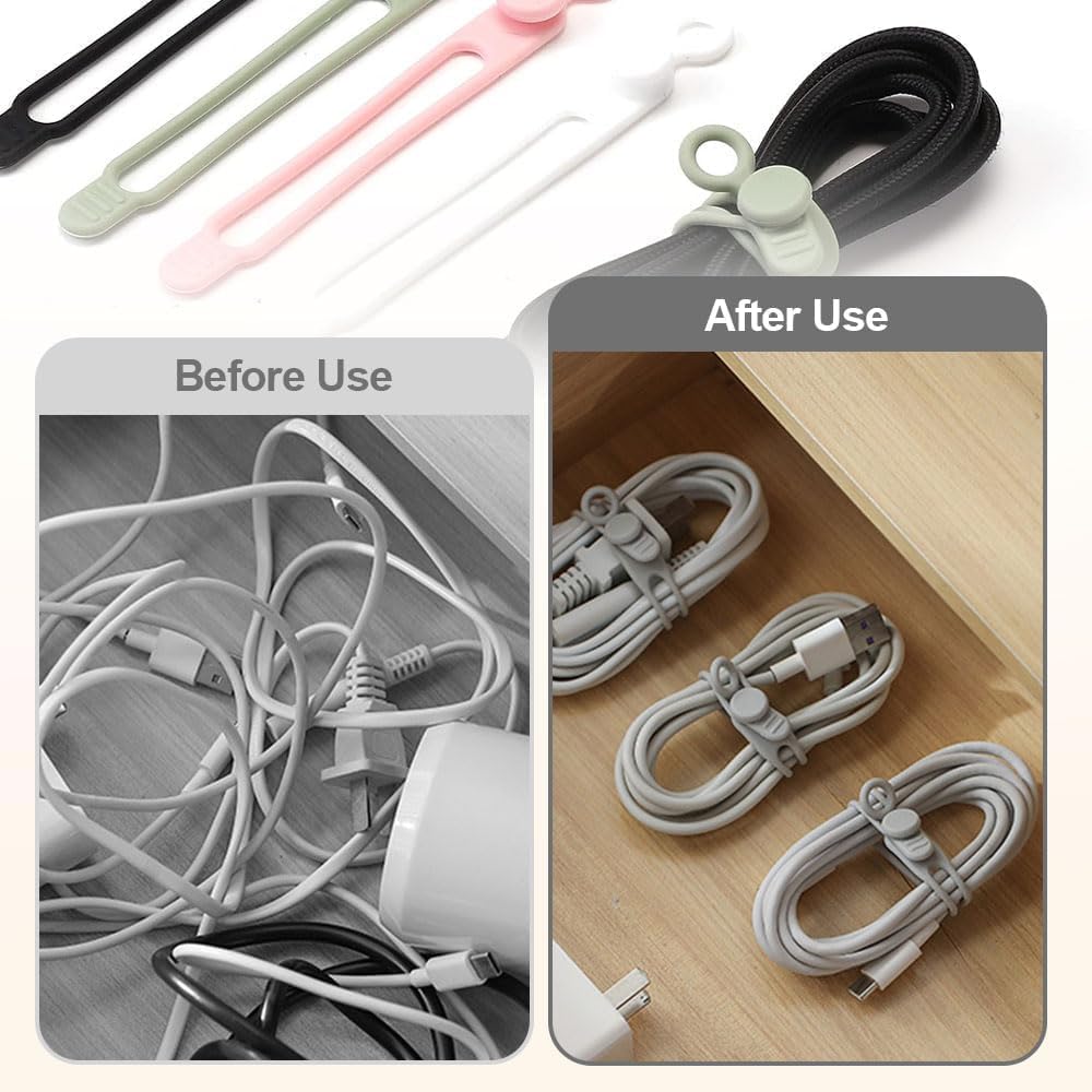 10Pcs 2026 (10pcs) Silicone Cable Ties, New Data Cable Organizer, Silicone Cable Ties Cable Management Organizer, Cable