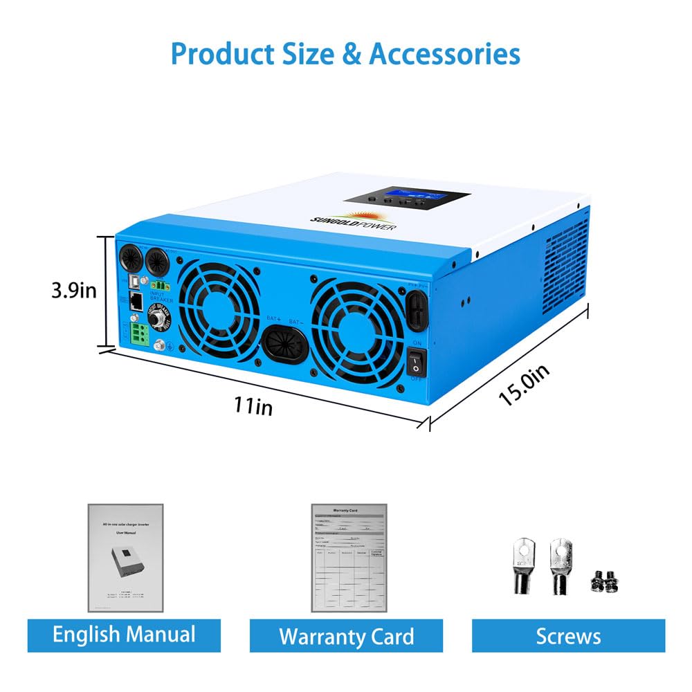 SUNGOLDPOWER 3000W 24V Solar Inverter All in One, 120Vac Input,120V Output Pure Sine Wave, 80A MPPT(PV Range 120-450Vdc) Solar Charger and 40A AC Battery Charger in Off Grid System