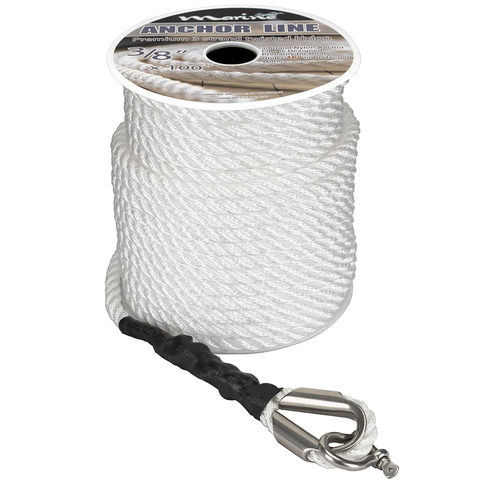 Marine System Made Nylon 3 Strand Anchor/Rigging Line Anchor Rope 3/8 Inch 100FT 150FT White (3/8" x 100')
