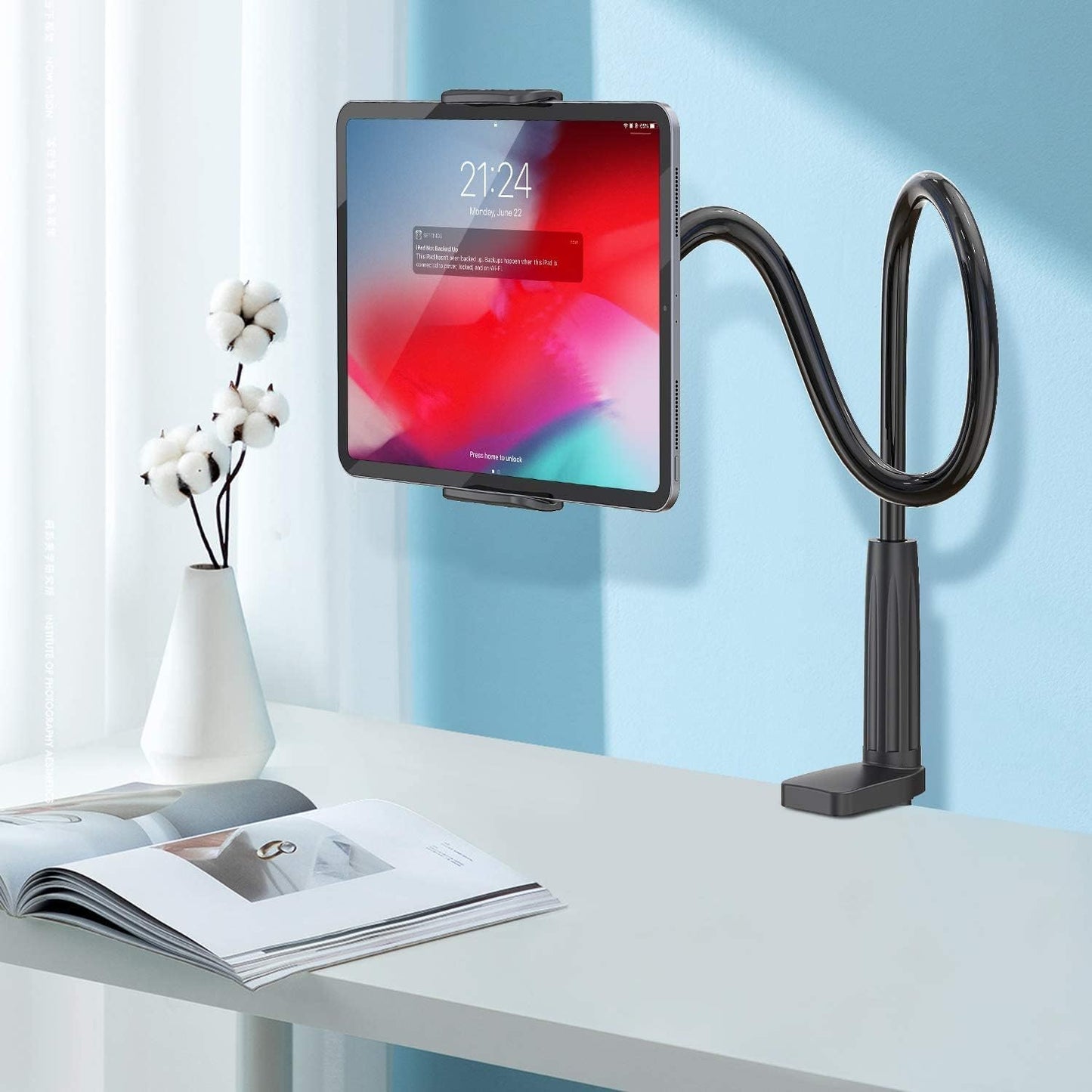 WixGear 4"-10.5" Tablet Holder for Bed - Gooseneck Tablet Holder Stand, Flexible Long Arm Gooseneck Mount Holder Clip