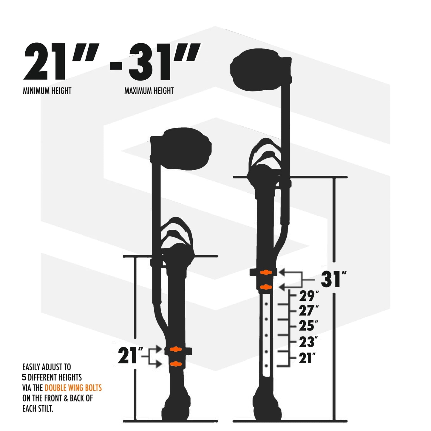SurPro Double-Sided Drywall Stilts, Aluminum Base, 21” - 31” Height, QuadLock Contractor-Grade Stilts with Patented Flexion Foot System (S2X-A-2131) for Drywallers, Painters, Stilts Drywall