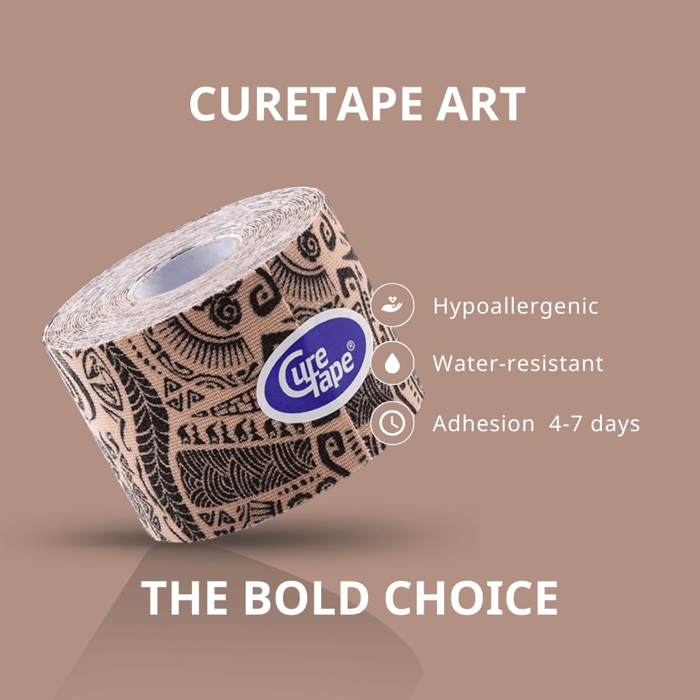 CureTape Art | Kinesiology Tape for Body Pain | Elastic Therapeutic | Waterproof Athletic | Long-Lasting Medical K (Tattoo)