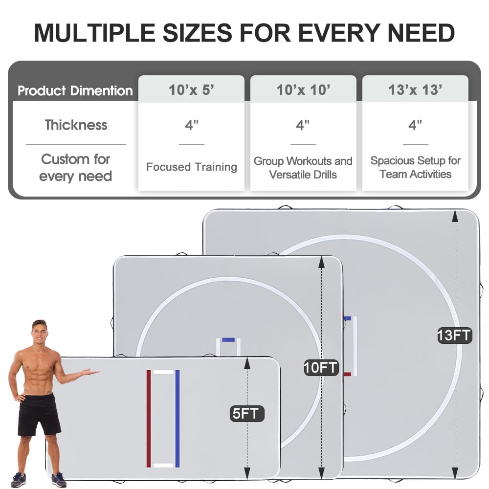 COOLWAVE Inflatable Wrestling Mat and Jiu Jitsu Mats for Home Gym or Outdoor Training, Great for BBJ, MMA, Martial Art, Grappling, Judo, Boxing, Yoga and More with Soft Landings and Good Bounce (Light Gray+Black, 10FT)
