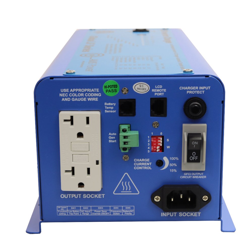 AIMS Power 600 Watt 12 VDC Pure Sine Inverter Charger 120 VAC Output 20A Charger 7A Transfer Switch ETL Cert to UL458 Standards PICOGLF6W12V120VETL