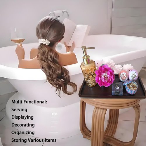 BEECO GIF2U Wood Vanity Tray, Bathroom Counter Solid Walnut Organizer, Toilet Tank Top Wooden Serving Plate for Dinner Tea Coffee (Natural Walnut Color, 14 x 5.9 inch)