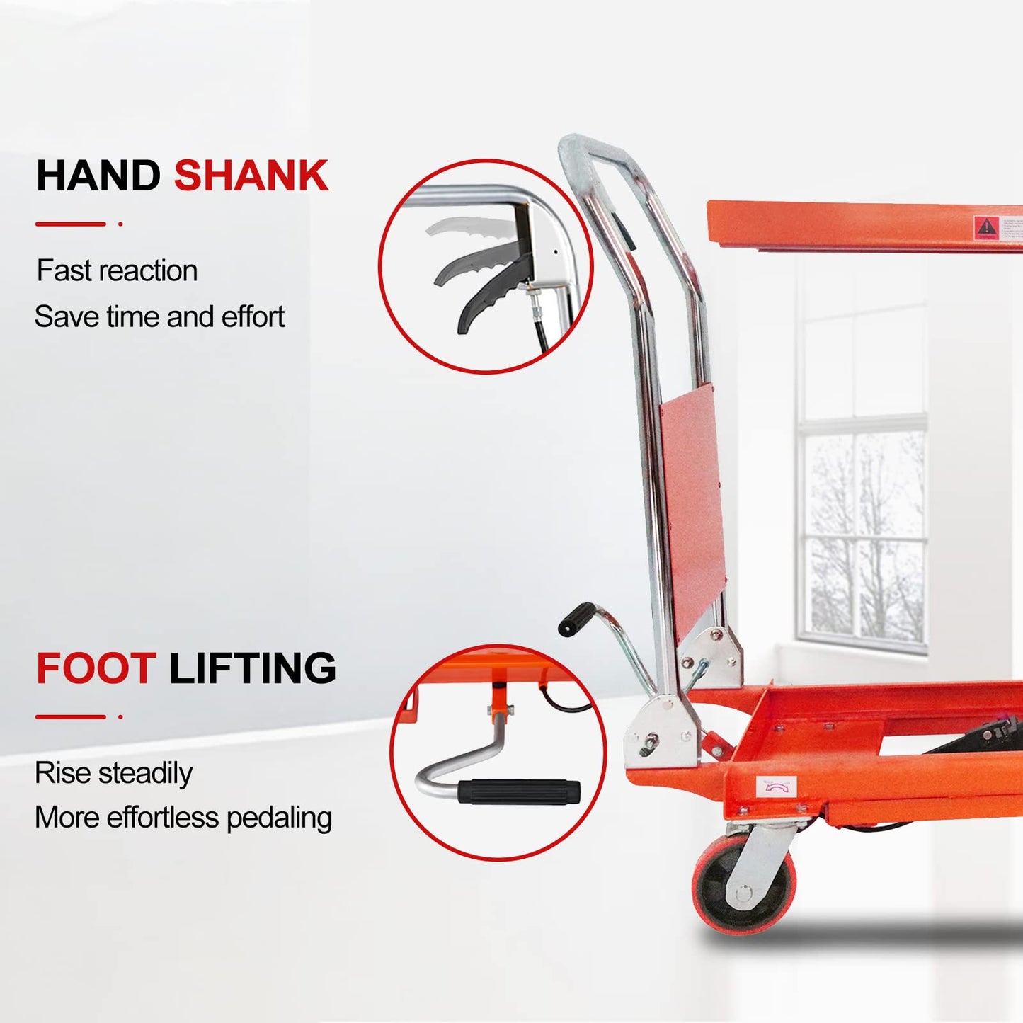 Tory Carrier Hydraulic Scissor 1100LBS Capacity, Lift Table Cart 35.41” Lifting Height, Manual Scissor Lift Table 4 Wheels and Foot Pump, Elevating Hydraulic Cart for Material Handling
