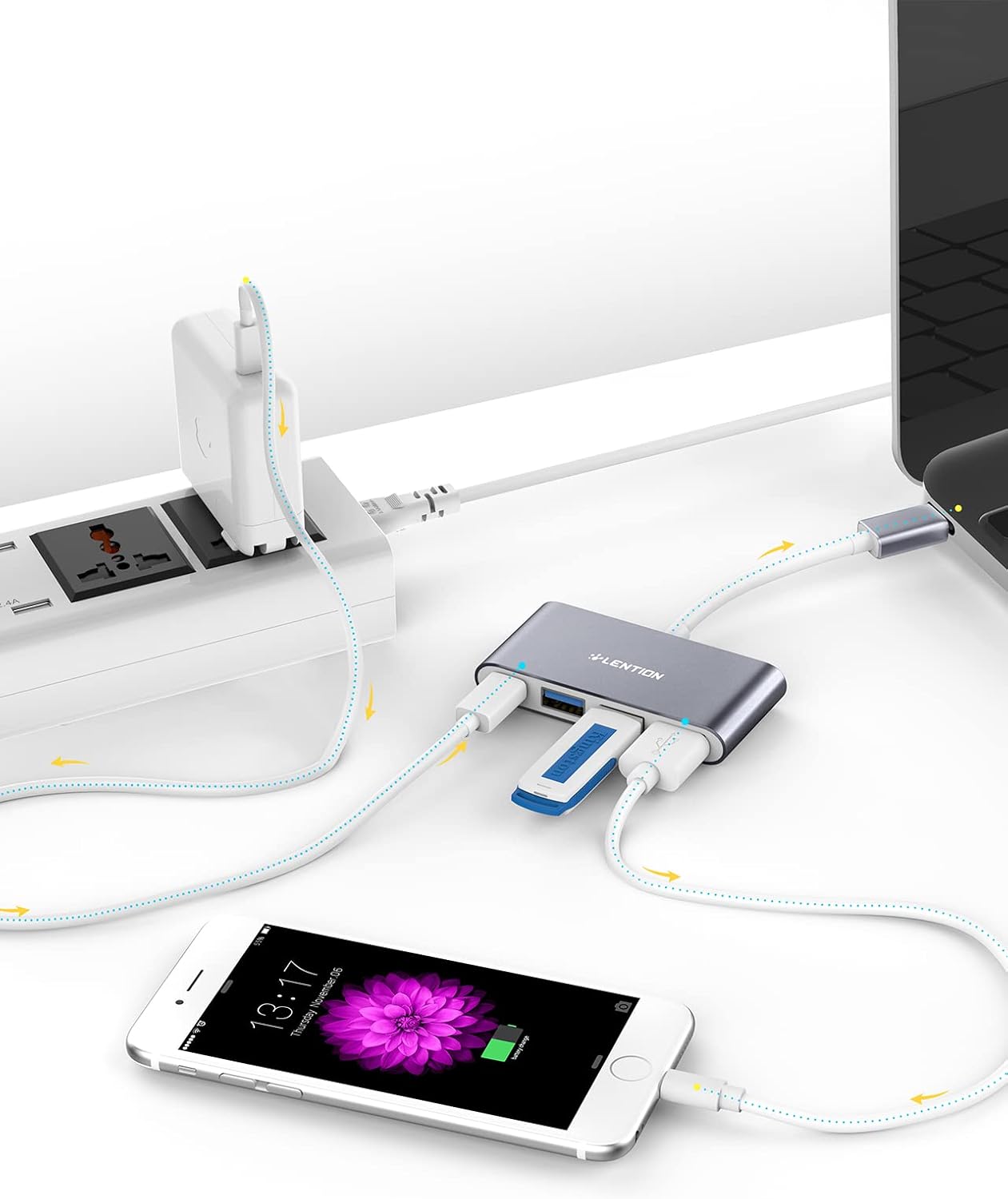 LENTION 4-in-1 3.0, 2.0 2025-2016 (M1-M5), 17-15 (C13, USB-C Hub with Type C, USB USB for MacBook Pro iPhone New Mac