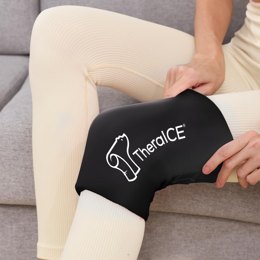 TheraICE Knee Ice Pack Wrap Compression Sleeve for Injuries | Reusable Gel Cold Packs Brace Plus Cold Wrap Recovery for Meniscus Tear, ACL Post Surgery, MCL Pain Relief Without Machine | Women & Men