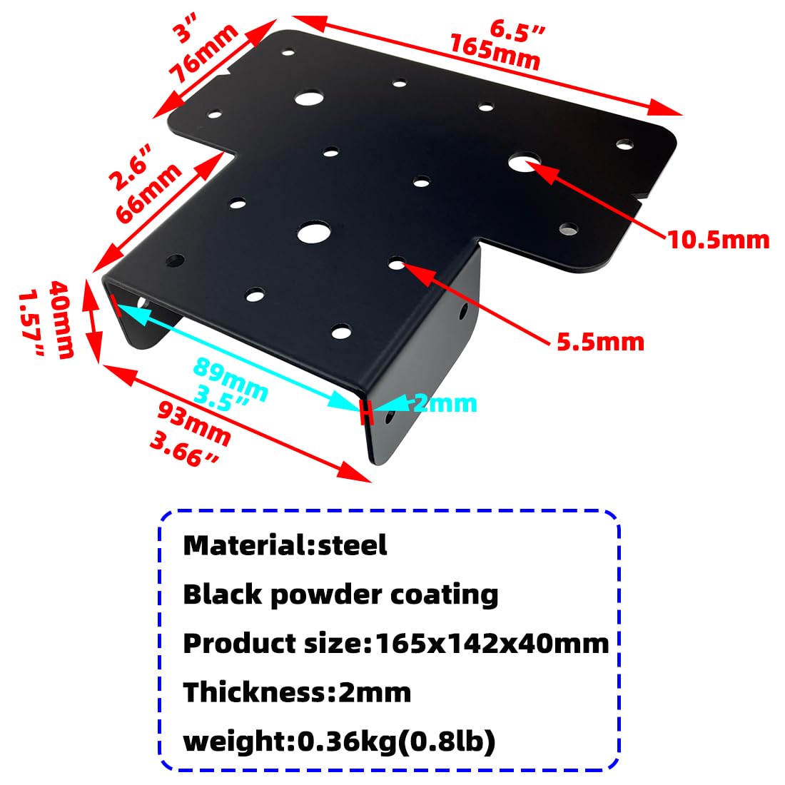 4 Set(8pcs) 4x4 T Post to Beam Connector Roof Tie Steel Brackets,Adjustable T Post Cap pergola Hardware Bracket,roof Anchor Joist Hanger for Wood Posts ,Thickness 2 mm and Black