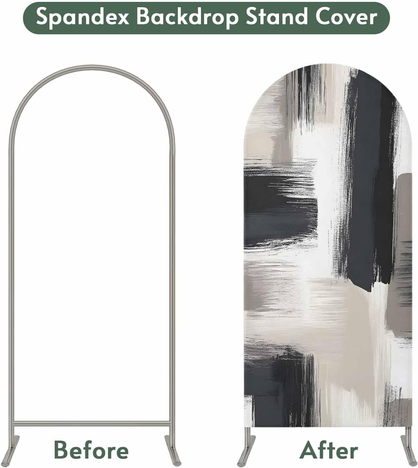 Jnbasdffb 7.2 Black Grey Wedding Arch Cover, Stretchy Spandex Arch Backdrop Stand Covers FT, Geometric Vintage Retro