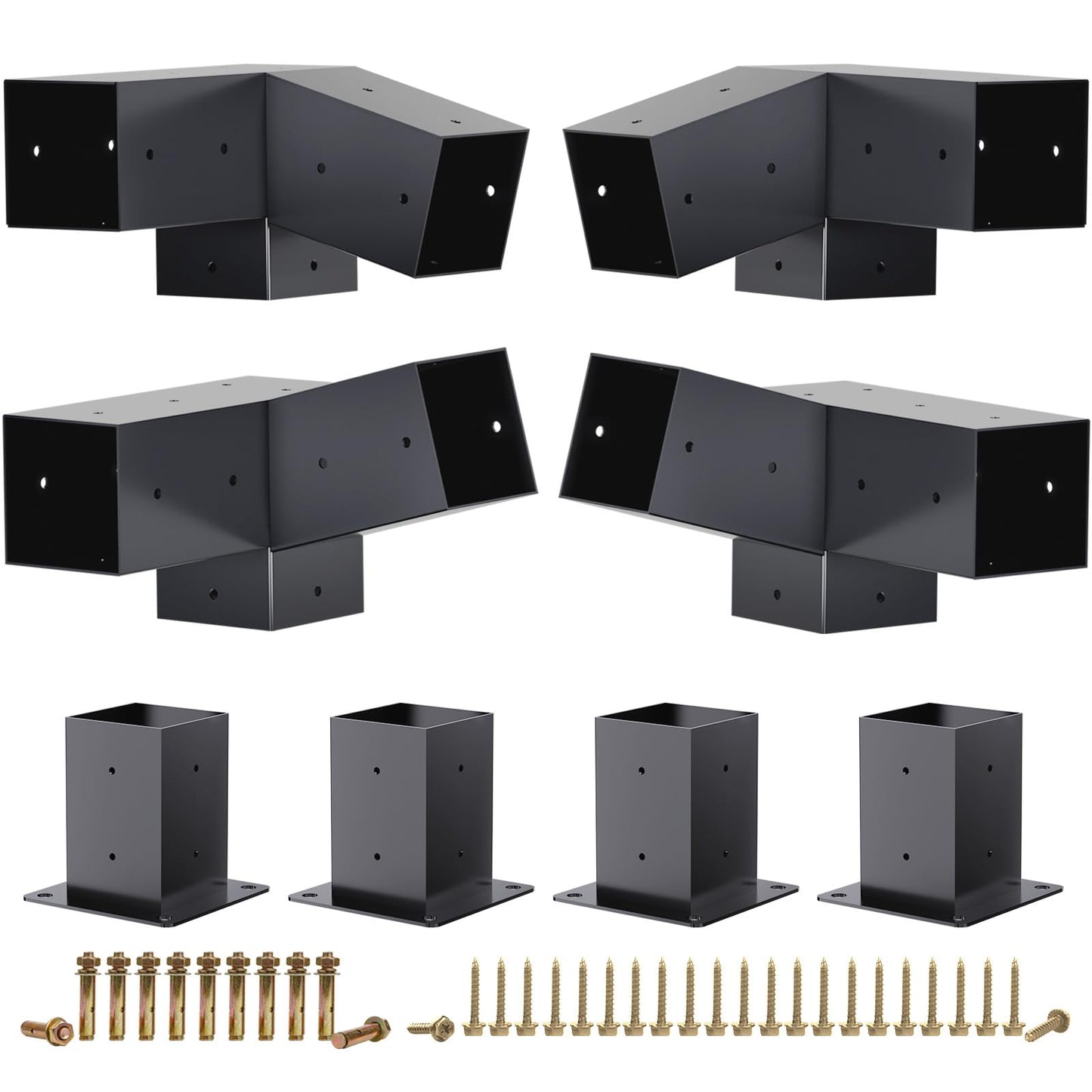 Kinchoix Pergola Brackets, 75° Pergola Brackets 15° Corner Bracket with Post Base Gazebo Kit for 4x4'' (Actual 3.5x3.5 in) Wooden Beams Lumber Gazebos Patio Sheds