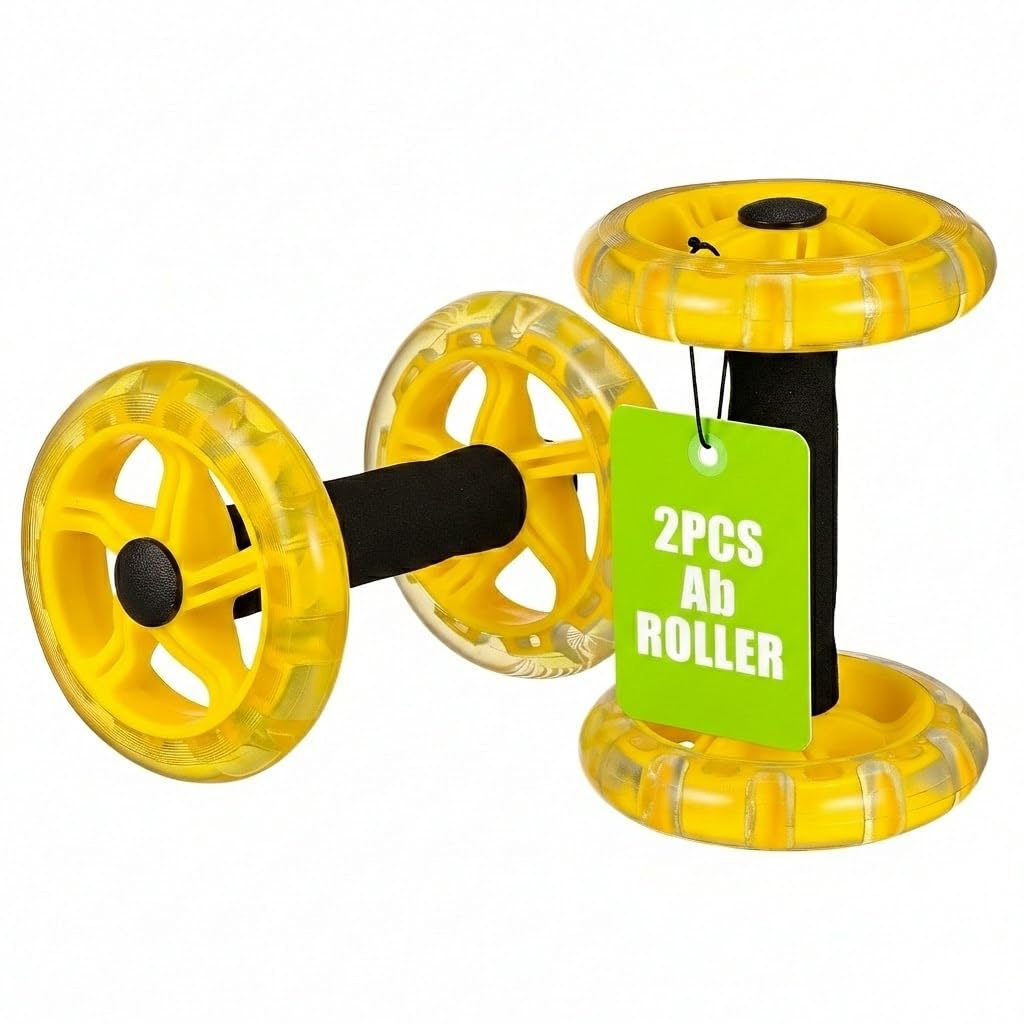 Kisangel Dual Ab Roller Wheel Set for Core Workout, Portable Abdominal Exercise Equipment with Foam Grip for Home Gym, Lightweight Fitness Training Tool for Men and Women, Yellow