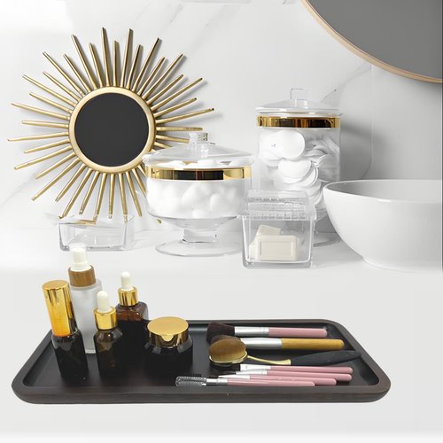 BEECO GIF2U Wood Vanity Tray, Bathroom Counter Solid Walnut Organizer, Toilet Tank Top Wooden Serving Plate for Dinner Tea Coffee (Natural Walnut Color, 14 x 5.9 inch)
