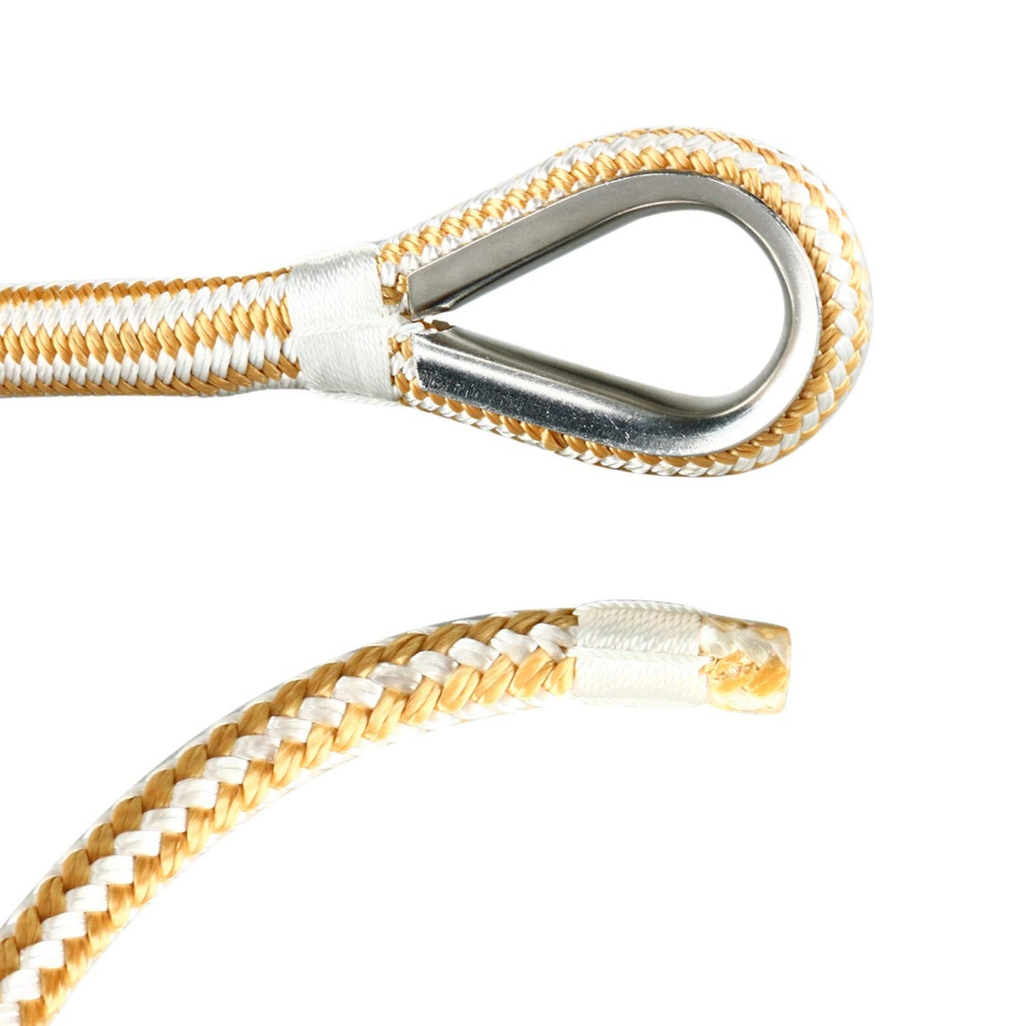 Amarine Made Heavy Duty Double Braid Nylon Anchor Line with Stainless Steel Thimble-White/Gold Color 1/2 inch Thickness 300 ft Long