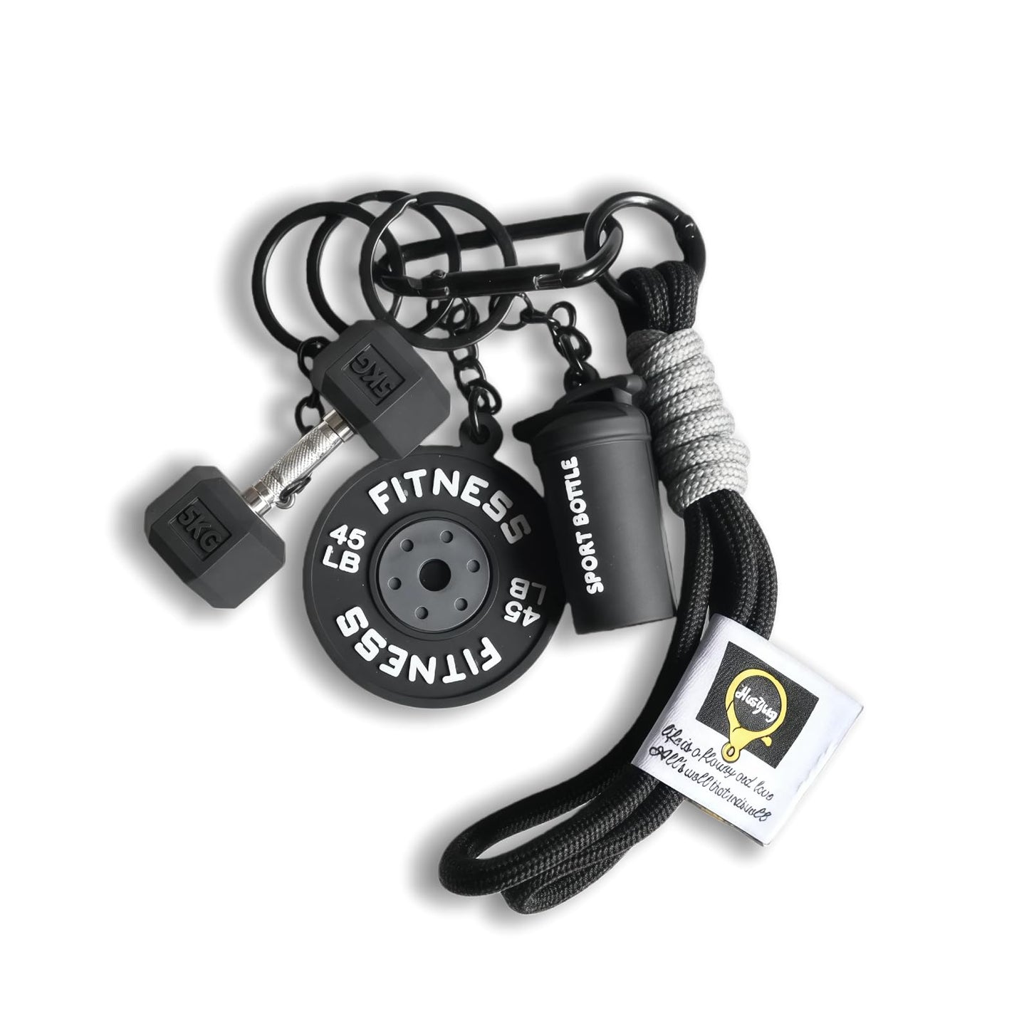 Colorful Fitness Keychain Set - Silicone Dumbbell/Kettlebell Charm, Metal Clasp, Motivational Gym Bag Accessory, Workout Gift (Fitness Bell Pot - Black)