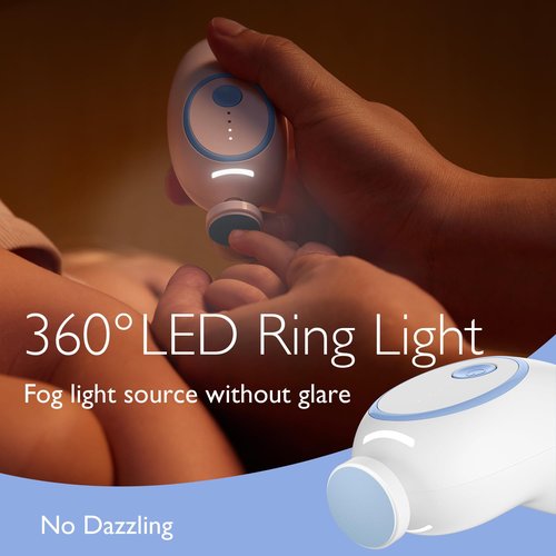 Momcozy Electric Baby Nail File - Gentle Trimmer with Night Light & 7 Grinding Heads - Blue
