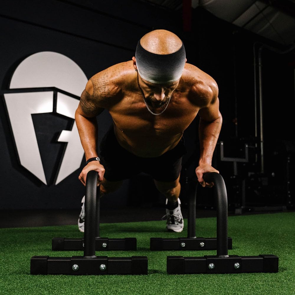 Titan Fitness Parallette Push Up Bar Set, 14in High Perfect for Home and Garage Gym Exercise Equipment, Gymnastics Floor Workout, Calisthenics, Strength Training Parallel Bars