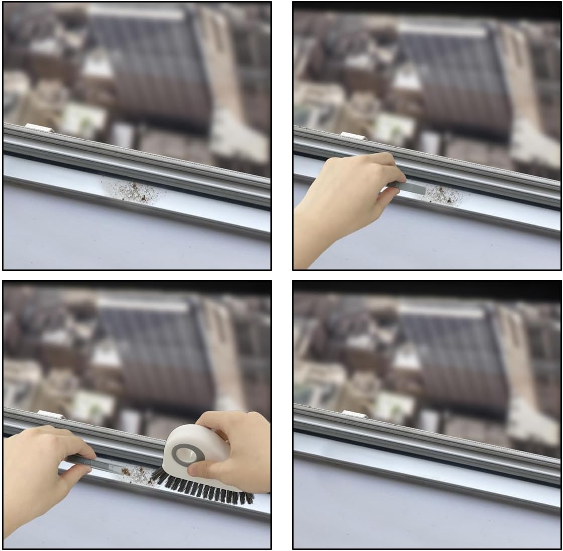 Skiennix 2-in-1 Groove Cleaning Brush - Multifunctional Grout Cleaner Tool for Window Tracks & Sills