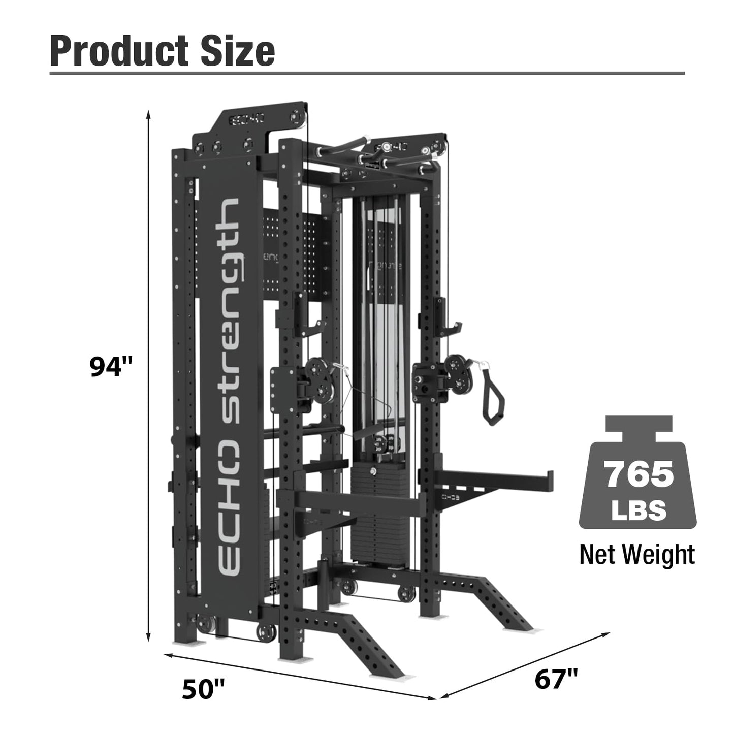 Commercial Functional Trainer Cable Machine with Dual Weight Stacks Power Cage Squat Rack Cable Crossover Exercise Machine with Pulley System All in One Home Gym Systems, Model B