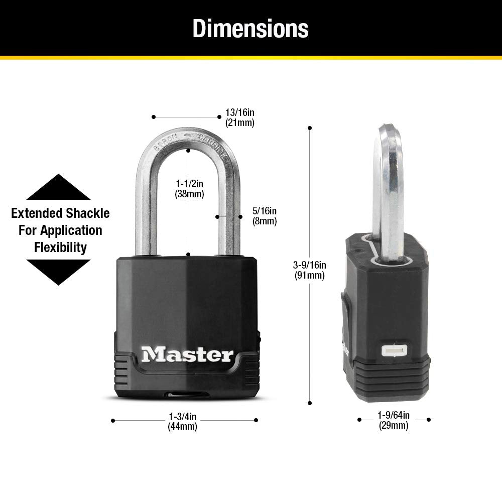 Master Lock Black Key Lock, Heavy Duty Weather Resistant Padlock with Cover, Keyed Alike Padlocks for Outdoor Use, 4 Pack, M115XQLF