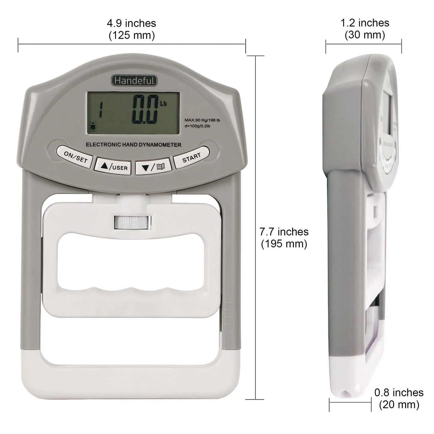 Handeful Grip Strength Tester, Hand Grip Dynamometer (198Lbs / 90Kgs), Electronic Handgrip Testing for Sports Home School Use