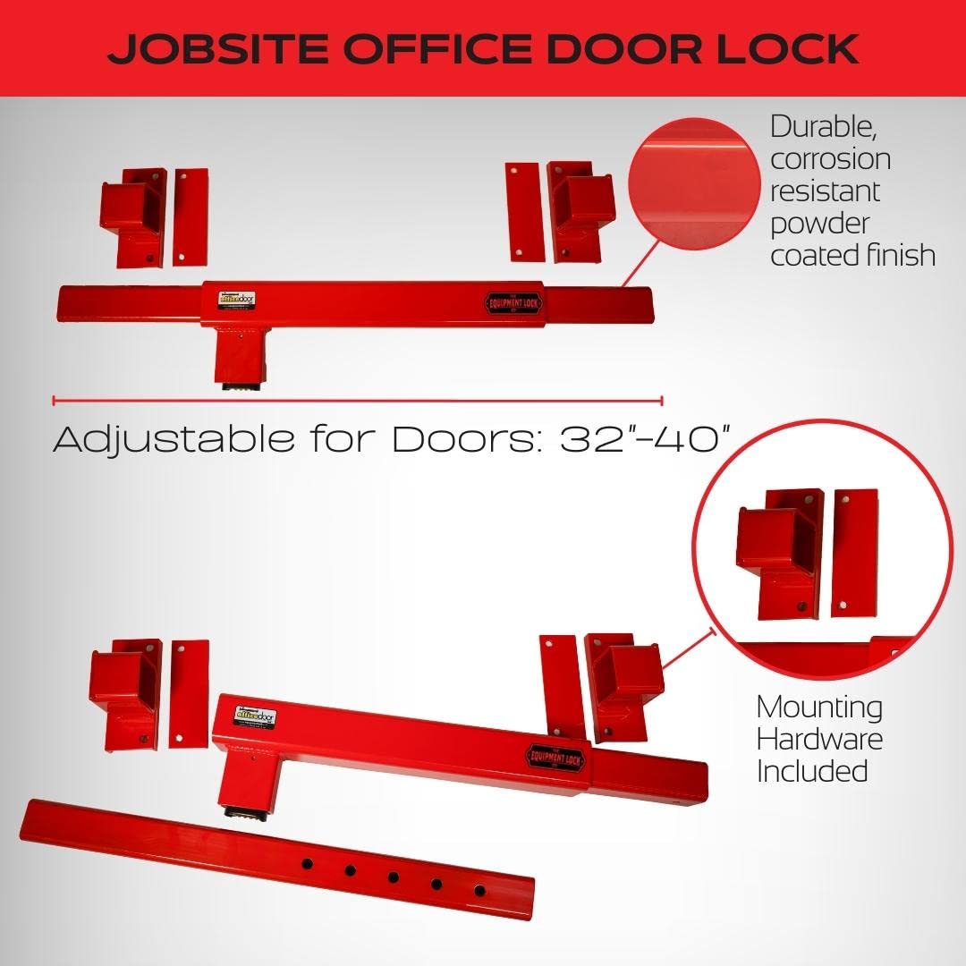 Equipment Lock Adjustable Door Security Bar - Security Lock Bar and Job Site Door Lock for Office Trailers, Warehouse Doors and Home Defense (Keyed Alike)