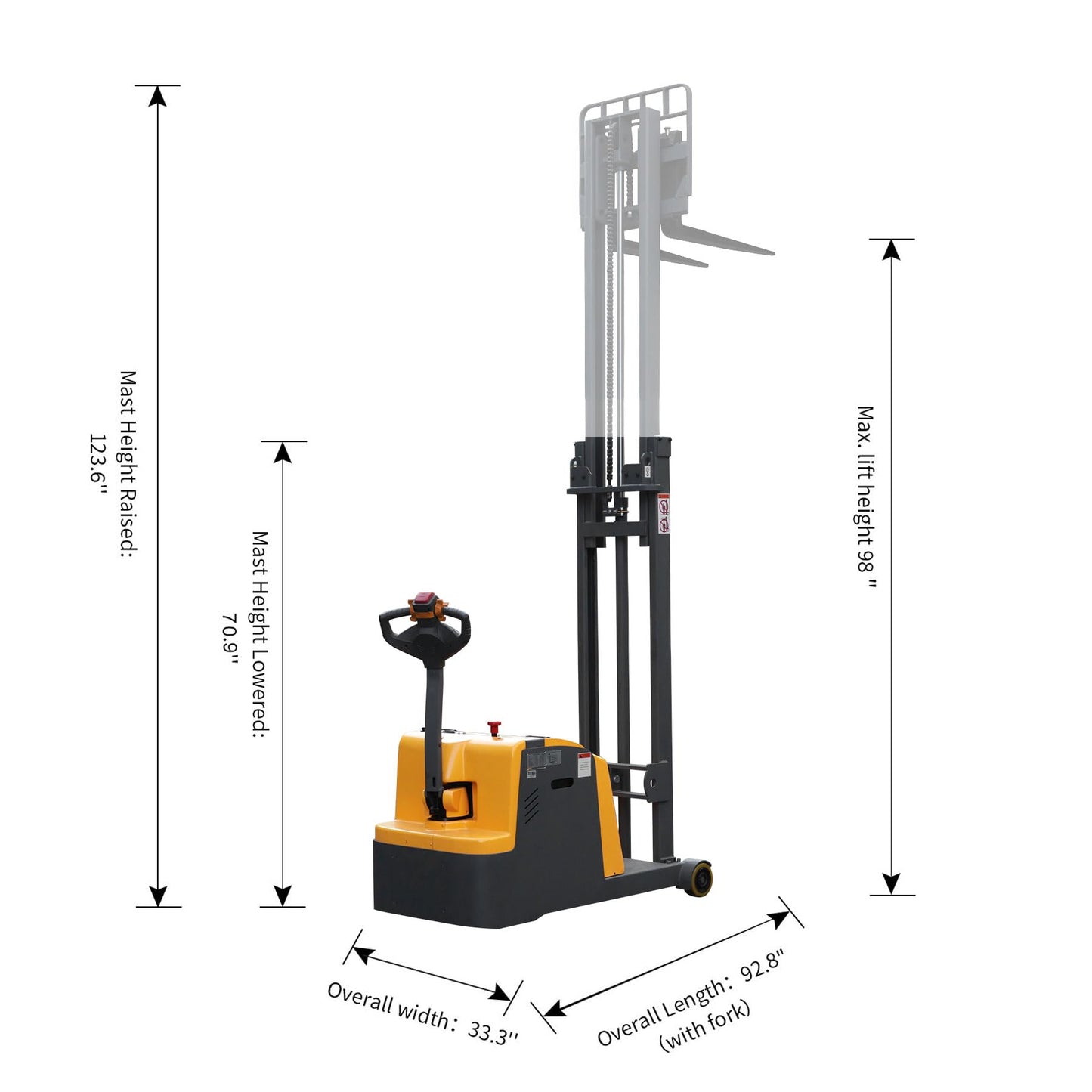 APOLLOLIFT 98" High Counterbalanced Fully Powered Electric Stacker 2200lbs Capacity Material Lift