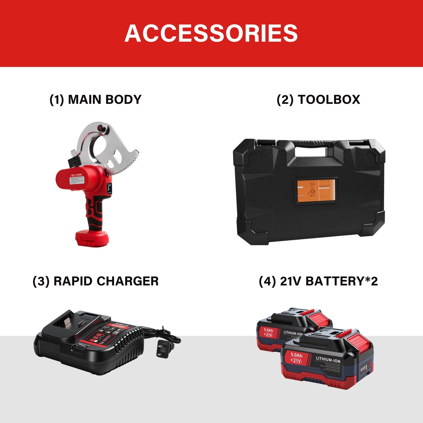 21V Battery Ratcheting Cable Cutters Cordless Heavy Duty Professional Electrical Portable Copper Cable Cutters (1500 KCMIL Copper/Aluminum Cables or 3 Inch Armour Cables)