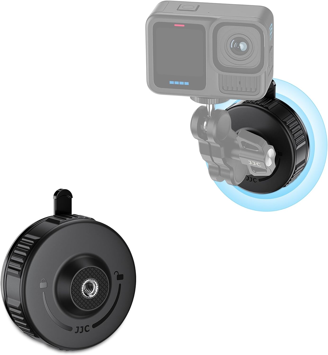 JJC 1/4" 4/3, 6/5 Pro/4, 13, Insta360 X5 Portable Camera Suction Cup Mount with Female Hole, Twist-Lock Vacuum Suction