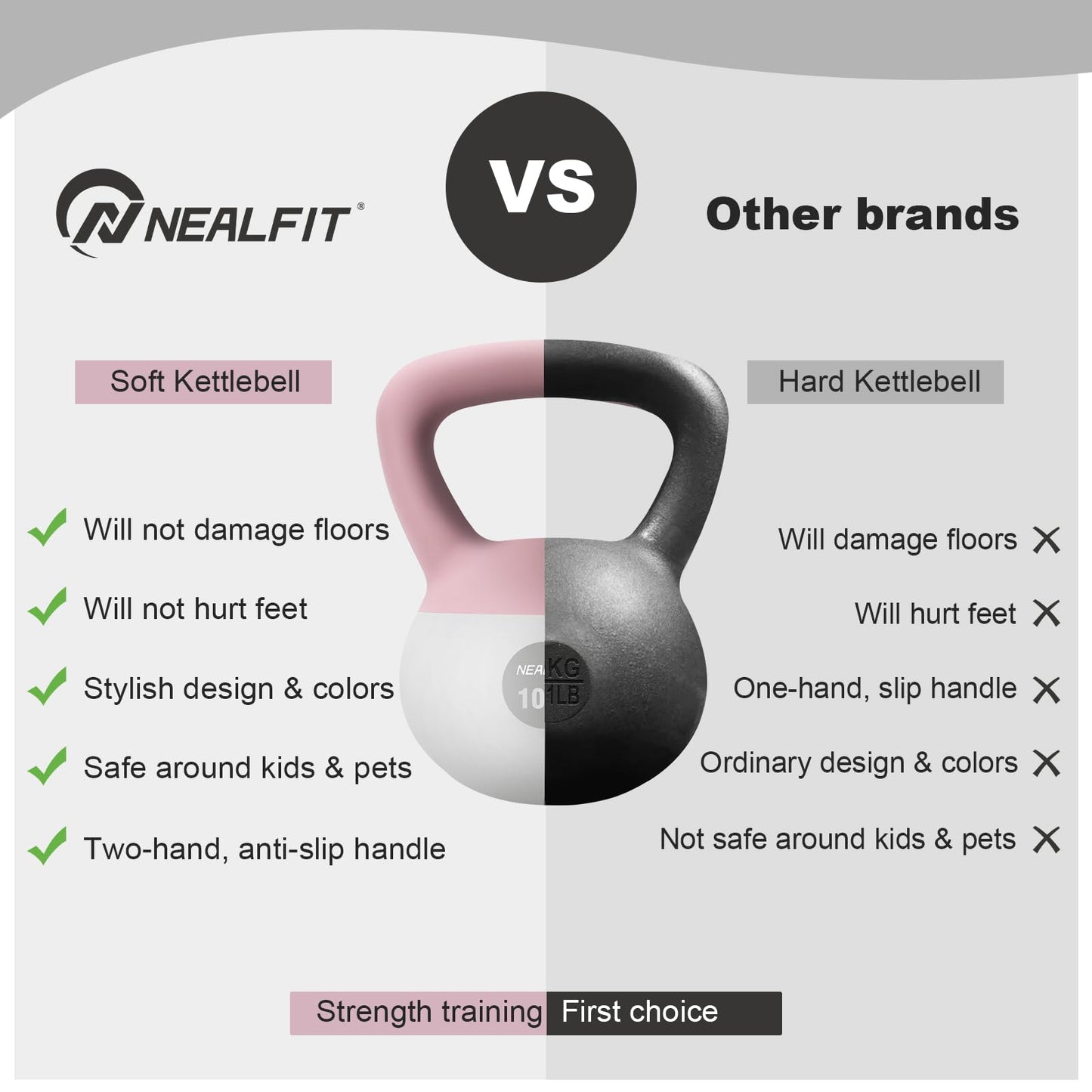 NEALFIT Soft Kettlebell 5LB/10LB/15LB/20LB/25LB, Kettlebells for Home Gym Strength Training, Anti-Slip Fitness Weights for Men Women (5LB Pink-White)