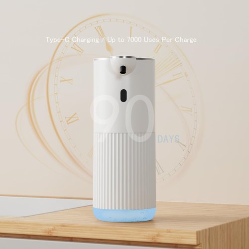 Automatic Soap Dispenser with LED (Battery% & Foam Level), 7000 Uses, 6 Foam Settings, Wall Mount/Countertop, USB-C Rechargeable, for Bathroom Kitchen, White