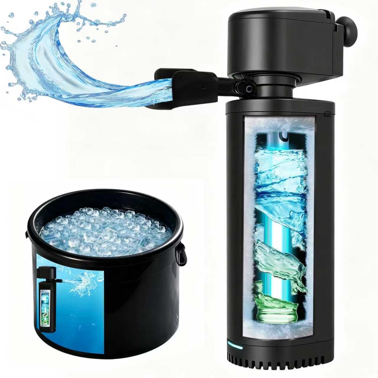 300 GPH Cold Plunge Filter for 100-600 Gal Ice Bath Tub & Cold Plunge Tub, Small Pool Filter with U-V Sanitation Green Cleaning Machine,Submersible Powerful Pump for Saltwater Freshwater Crystal Clear