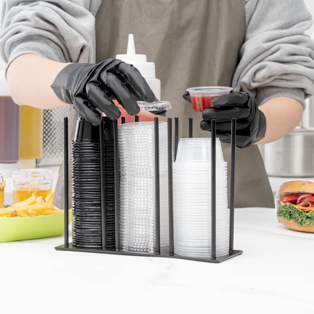 RW Base Black Iron Horizontal Portion Cup / Lid Organizer - 3 Section - 8 1/4" x 3" x 6" - 1 count box