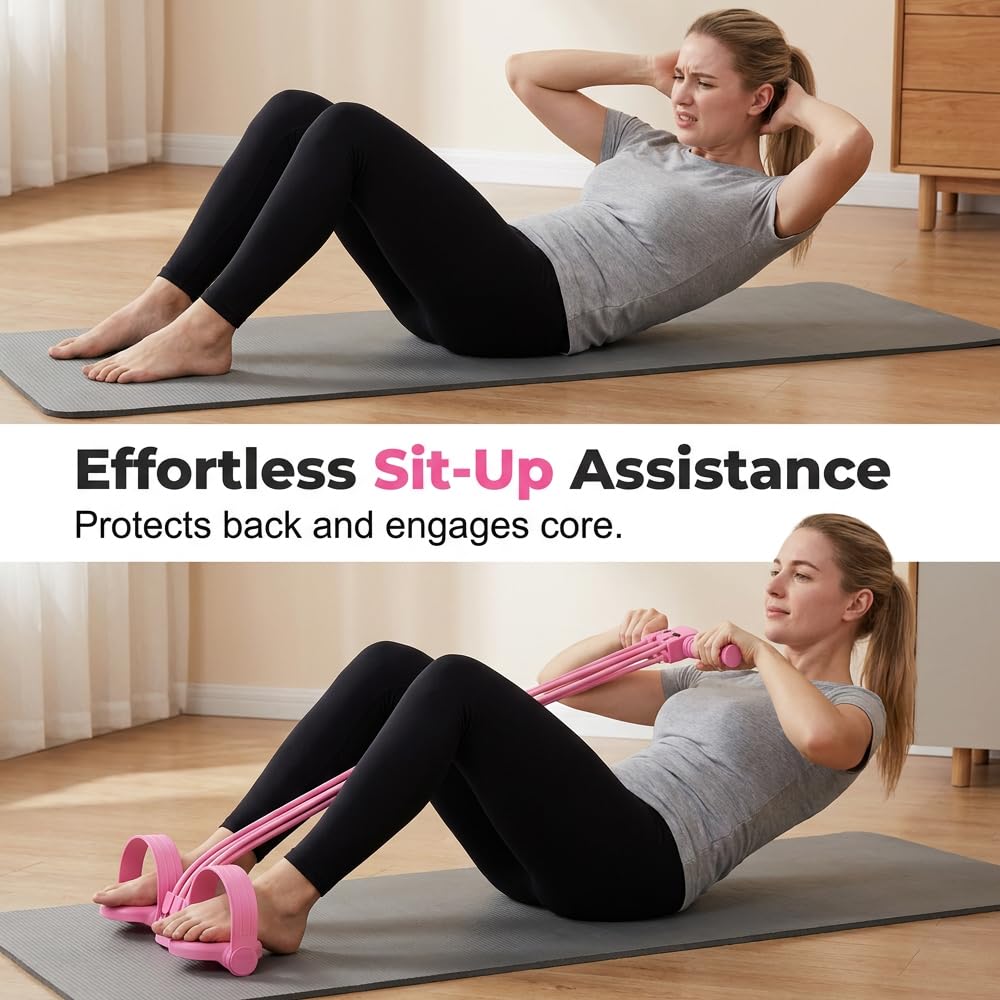 Multifunction Pedal Resistance Bands with Handles for Full Body Home Workout, 2026 Upgrade 6-Tube Elastic Yoga Pedal Puller Resistance Band, Adjustable Tension, Target Abs, Arms & Legs (Pink)
