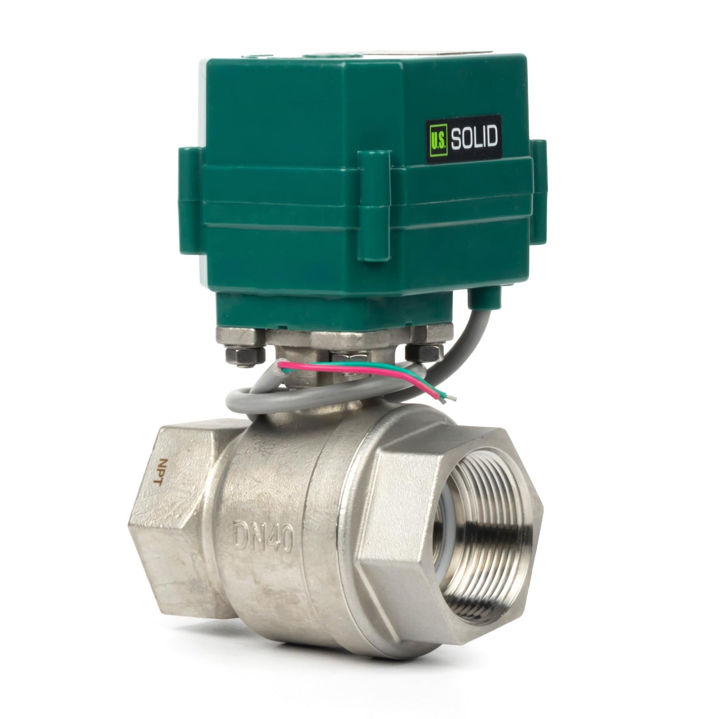 U.S. Solid 1-1/2” Motorized Ball Valve - NSF Certified 304SS Electric Ball Valve with Full Port, 9-24V AC/DC, 2-wire Auto Return, Normally Closed