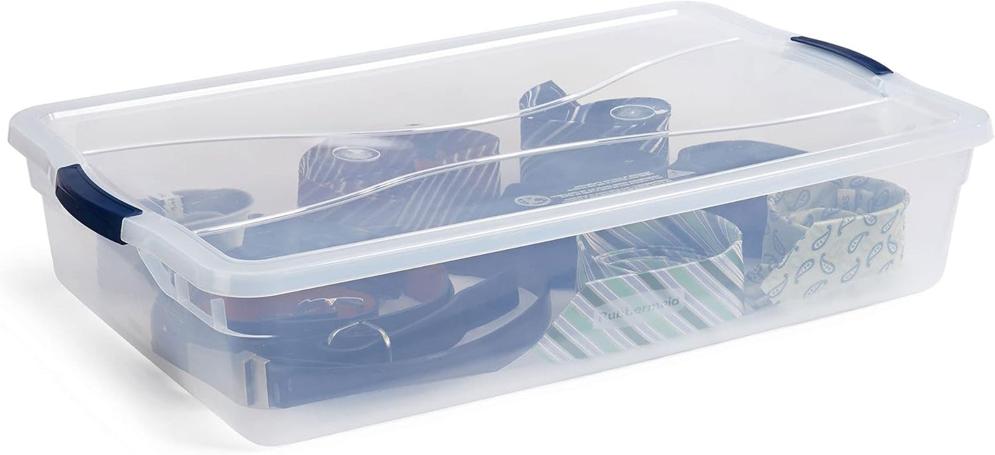 Rubbermaid Cleverstore 42 Quart Stackable Storage Bins - Clear Plastic with Lids | 4 Pack for Garage & Closet