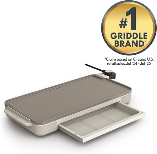 Bella Electric Griddle - 10" x 20" with Warming Tray & Nonstick Coating | 1500 Watt, Oatmilk Color
